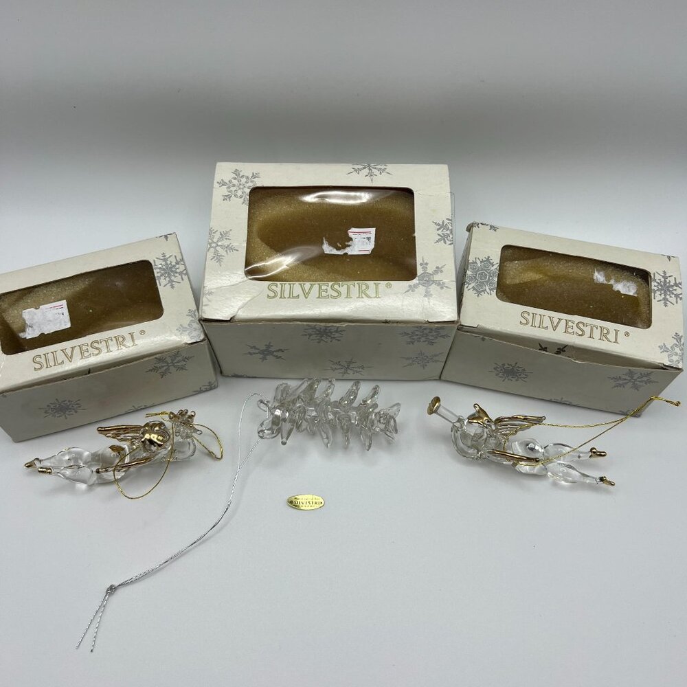 Silvestri Handcrafted Glass Angel & Tree Ornaments With Gold Accents In Original